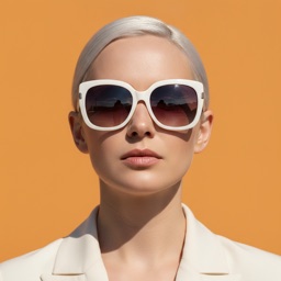 Portrait éditorial d'une cliente sur fond orange